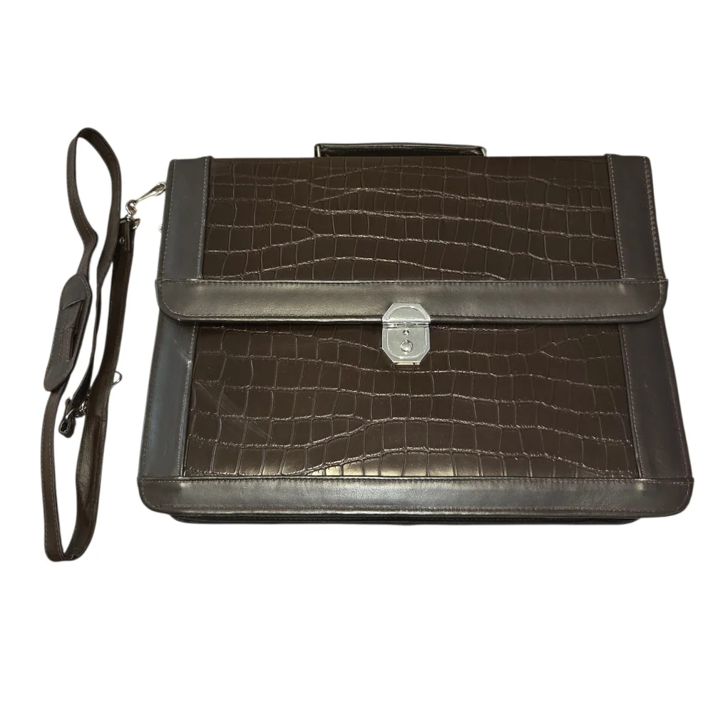🚫 Elegant Brown Cowhide Leather Crocodile-Embossed Men's Briefcase